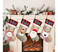 Calze natalizie personalizzate da 45,7 cm con motivo pupazzo di neve, cervo Babbo Natale, orso di Babbo Natale, ricamato, tradizionale, da appendere, per camini di famiglia, decorazioni per feste di