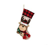 Calze natalizie scozzesi da 48 cm da appendere con figure di peluche tra cui pupazzo di neve, cervo, Babbo Natale e pinguino (cervo)