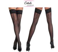 Calze Parigine Autoreggenti Nere 40 Den Disegno e Pizzo Nero Cottelli Legwear