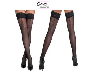 Calze Parigine Autoreggenti Nere 40 Den Disegno e Pizzo Nero Cottelli Legwear
