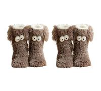 Calze soffici e carine con mostri adorabili, calzini con suola antiscivolo per l'inverno, ideali per compleanni e amici, comodi e caldi con grandi occhi e orecchie divertenti (2 pezzi, marrone chiaro)