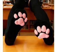 Calze sopra il ginocchio con design a zampa di gatto, set di calze morbide e carine con perline 3D sulle dita, calze con cuscinetti a zampa di gatto, adatte per donne, ragazze, cosplay nero,Bianco,gri