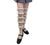 Calze sopra il ginocchio da donna con nappe pelose a più livelli Patchwork Calze lunghe coscia alte per autunno e inverno scaldamuscoli calzini alla moda, cachi, Taglia unica
