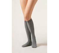 Calzedonia Calze Lunghe a Costine con Cashmere Donna Grigio Taglia 39-41