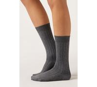 Calzedonia Calze Lunghezza 3/4 a Coste Donna Grigio Taglia TAGLIA UNICA