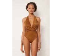 Calzedonia Costume Intero Shiny Satin Donna Marrone Taglia M