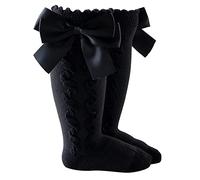 Calzettoni Bambina - Calze per Bambini A metà Polpaccio Calze al Ginocchio Calze da Principessa per Bambine per Neonato (Black 18-36 Months)
