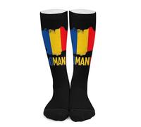 Calzini a compressione con bandiera della Romania, mappa e testo per donne e uomini, calze lunghe per la corsa e i viaggi Calze a compressione per uomo e donna, modello a gambaletto alto, ideali per