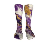 Calzini a compressione da 20 pollici con motivo a vortici di marmo viola e oro per donne e uomini, calze a compressione alte fino al ginocchio, supporto per la corsa e il viaggio