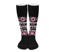 Calzini a compressione floreali "Benedetto da Dio, amato e guidato dallo Spirito di Gesù" per donne e uomini, calze lunghe per la corsa e i viaggi Calze a compressione per uomo e donna, modello a gam