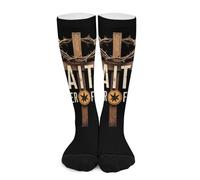 Calzini a compressione per donne e uomini, con scritta "Fede contro la paura", croce con corona di spine e Gesù, calze alte per la corsa e i viaggi Calze a compressione per uomo e donna, modello a ga