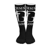 Calzini a compressione religiosi con scritta "Gesù Dio" per donne e uomini, calze alte per la corsa e i viaggi Calze a compressione per uomo e donna, modello a gambaletto alto, ideali per la corsa e