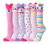 Calzini alti al ginocchio per ragazze, divertenti cartoni animati, lunghi e alti, in cotone, calzini caldi per bambini, Cartone animato rosa e viola, 3-12 Years