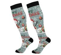Calzini Alti Sono Happy Christmas Contenitive Donne Calzini Antiscivolo Compression Socks Traspirante Sport Calzettoni Per Escursioni Vene Varicose Atletica 1 Par 50Cm