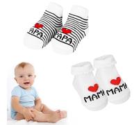 Calzini Antiscivolo Bambino in Cotone,Calzini Neonato 0-6 Mesi,Simpatici Calzini In Cotone,Babbucce Calze Unisex Bimbi,Calzini di Cotone per Bambini Appena Nati,Carini Amo Mamma + Amo Papà,2 Coppie