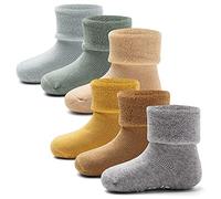 Calzini antiscivolo per bambini spessi calzini caldi invernali per bambini con impugnature per calzini in cotone multipack 6 paia, Mix Plain Boy, 0-12 mesi