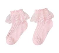 Calzini Bambino Calzini Decorativi per Battesimo Calzini Neonata da Battesimo In Cotone Bianco con Ricamo a In Pizzo da Bambina Morbidi e Rispettosi Della Pelle (Pink, 4-6 Years)