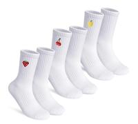 Calzini Bianchi Donna,3 Coppie Calzini Sportivi Donna con Ricamo Frutta Modello Novità Calzini di Cotone per le Donne Taglia 37-42