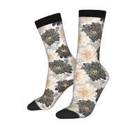 Calzini casual novità con fiori, crisantemi bianchi e neri, divertenti calzini da un quarto, design funky con colori a contrasto, regalo per donne e uomini