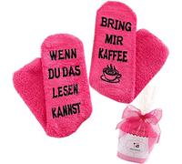 Calzini con scritta “Wenn du das lesen kannst, bring mir Wein / Kaffee / Schoki / Buch”, Caffè rosa., 46