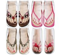 Calzini con stampa per manicure, 4 paia Calzini novità con stampa 3D per unghie, calzini infradito da donna, calzini divertenti infradito, calzini divertenti a pantofola, Calzini Stampati con Sandalo