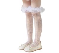 Calzini da balletto elasticizzati sopra il ginocchio calzini ragazza primavera abito calze traspiranti pizzo Trim Hollowout Hollo Out calze, bianco, Taglia unica