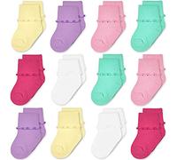 Calzini da bambina, confezione da 12 pezzi, con volant e bordo ondulato, per neonati (0-6 anni), Colorato., 4-6 anni