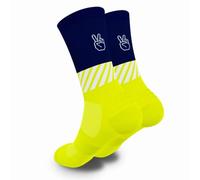 Calzini da corsa divertenti 100% tecnici, traspiranti, compressivi, anatomici, termoregolatori, tallone, punta e metatarso rinforzati, perfetti per corsa, trail, trekking, ciclismo, giallo fluo, 35-38