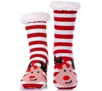 Calzini da donna a forma di renna di Natale, caldi e accoglienti, a righe, con pinze antiscivolo, per rilassarsi in inverno al chiuso