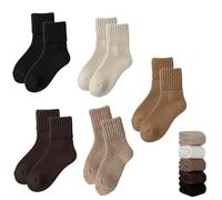 Calzini Da Donna Con Polsini A Coste Solidi, 5 Paia Di Misto Lana A Metà Polpaccio, Calzini Invernali Spessi E Comodi For Tutto Il Giorno, Stivali E Abbigliamento Casual(5paris)