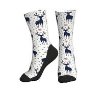 Calzini da donna e da uomo, atletici, blu navy, con cervo e fiocco di neve, morbidi calzini da corsa con suola a metà polpaccio, da donna e uomo