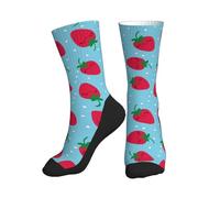 Calzini da donna e da uomo, sportivi, divertenti, colore blu fragola, morbidi, con suola a metà polpaccio, calzini da corsa da donna e uomo