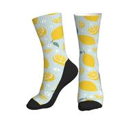 Calzini da donna e da uomo, sportivi, divertenti con fiori di limone, foglie morbide, suola a metà polpaccio, calzini da corsa da donna e uomo