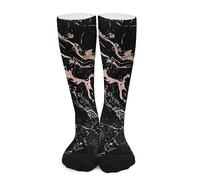 Calzini Da Donna Flower Gold Foil Black Marble Calzini Alla Moda Casuale Classici Calze Per Attività Sportiva, Per Ciclismo, Tempo Libero, Camminata, 50cm