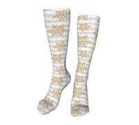 Calzini Da Donna Gold Snowflake Print Vestito Calzini Moda Comode Calze Termiche, Per Amico, Estive, Tempo Libero, 50cm
