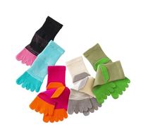 Calzini da donna in cotone con cinque dita alla caviglia, per atletica, corsa, calzini per ragazze, 5 paia, nero+bianco avorio+verde+blu+rosa acceso, Taglia unica