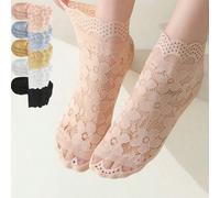 Calzini da donna in rete e pizzo con fiori, calzini invisibili non scivolosi, calze corte elastiche, sottili, traspiranti e confortevoli 5 pelle,5 bianco,5 nero,5 colori,2 neri, 2 pelle, 1 rosa,1 Pell