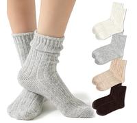Calzini da donna multipaia di calzini sportivi imbottiti in cotone retrò calzini larghi a metà polpaccio calzini a tubo a costine, Confezione da 4 misto lana Basic, taglia unica