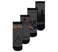 Calzini da uomo Harry Potter - Calzini da sneaker a tema Hogwarts grigi/neri (confezione da 4), grigio/nero, 39-42