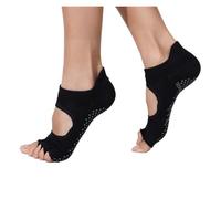 Calzini da yoga da donna antiscivolo a cinque dita - calzini sportivi corti aperti sul retro, per tutte le stagioni, S/M (US 4-9.5), per yoga/allenamento, 2 paia di colore nero, M