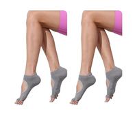 Calzini da yoga da donna antiscivolo a cinque dita - calzini sportivi corti aperti sul retro, per tutte le stagioni, S/M (US 4-9.5), per yoga/allenamento, 2 paia, grigio, M