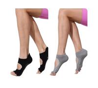 Calzini da yoga da donna antiscivolo a cinque dita - calzini sportivi corti aperti sul retro, per tutte le stagioni, S/M (US 4-9.5), per yoga/allenamento, 2 paia nero e grigio, M