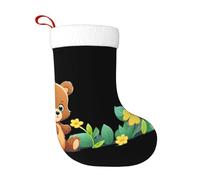 Calzini decorativi natalizi WHJSSF Baby Bear guardando un piccolo fiore stampato decorazione per la casa morbida e confortevole per ufficio albero di Natale camino