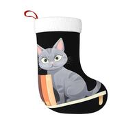 Calzini decorativi natalizi WHJSSF Little Grey Cat sulla libreria stampati decorazione per la casa morbida e confortevole per ufficio albero di Natale camino