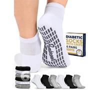 Calzini diabetici per uomini e donne con impugnature | 6 paia di calzini diabetici larghi 1/4 di lunghezza non vincolanti antiscivolo per uomini e donne, 2 nero, 2 grigi, 2 bianchi, 6 paia, Large