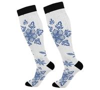 Calzini Grip Blue White Snowflakes Winter Flowers Elasticità Calze Corte Comodi Calze Running Per Adulto Tennis Corsa 50Cm