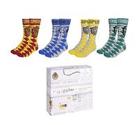 Calzini Harry Potter, Grifondoro, Serpeverde, Tassorosso, Corvonero, calze in spugna, 4 paia, taglia unica, in confezione regalo