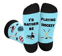 Calzini Hockey Uomo Donna Divertenti - I'D RATHER BE PLAYING HOCKEY Calze Personalizzati Fantasia Colorati Simpatici Strani Colorati Lunghe CalzeRegalo - Idee Regali Natale Compleanno per Lui Lei
