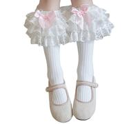 Calzini impilabili a righe larghe per bambini, design estetico, in cotone pettinato elastico, per uso quotidiano e occasioni speciali, calzini antiscivolo per ragazze, Polvere bianca., Taglia unica