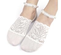Calzini Invisible In Cotone Traspirante Per Le Donne Non Lucido Design Taglio Profondo Con Bordi In Pizzo E Perline Artificiali Alla Moda Quotidiano Calzini Dettagliati Dettagliati, bianco, Taglia